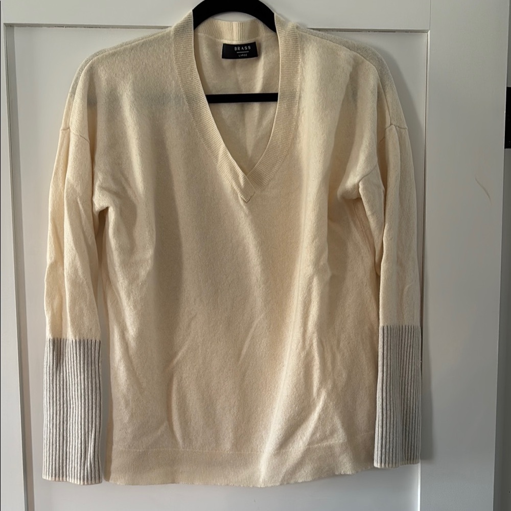 Brass Cashmere Cream V-Neck Sweater
